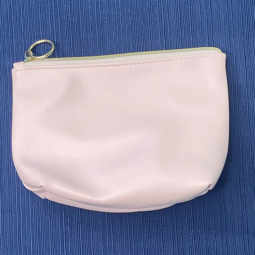 Bride Blush Pink Cosmetic Makeup Bag Vegan Leather Bridal Wedding Zipper Pouch